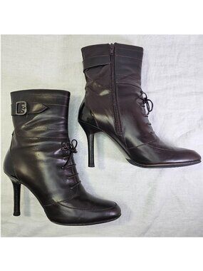 Via Spiga V-Korsa Leather 3.5” Heel Stilettos Ankle Boots Booties 7.5M Chocolate